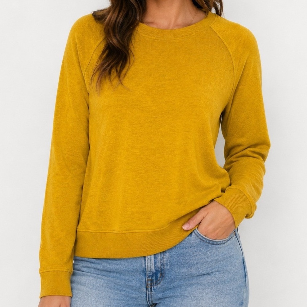 A New Day Mustard Sweatshirt Small Modal Blend Buttery Soft Casual Pullover